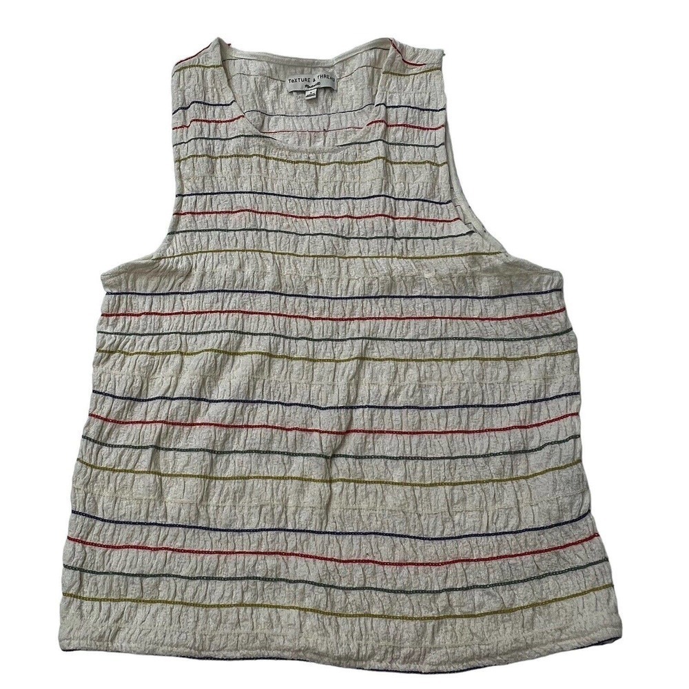 Madewell Cream Textured Tank with Multicolor Stripes